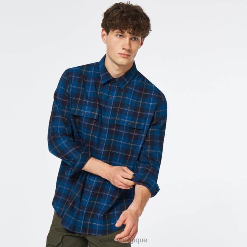 être Oakley vêtements cabine boutonnée ls chèque bleu LFB042510