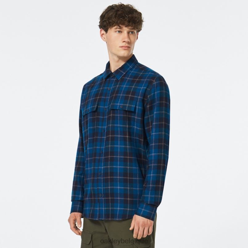 être Oakley vêtements cabine boutonnée ls chèque bleu LFB042510