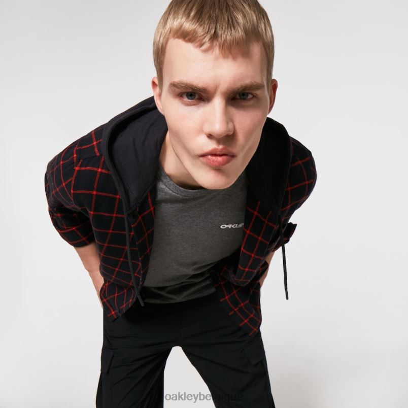 être Oakley vêtements capuche boutonnée carreaux noir/rouge LFB042468